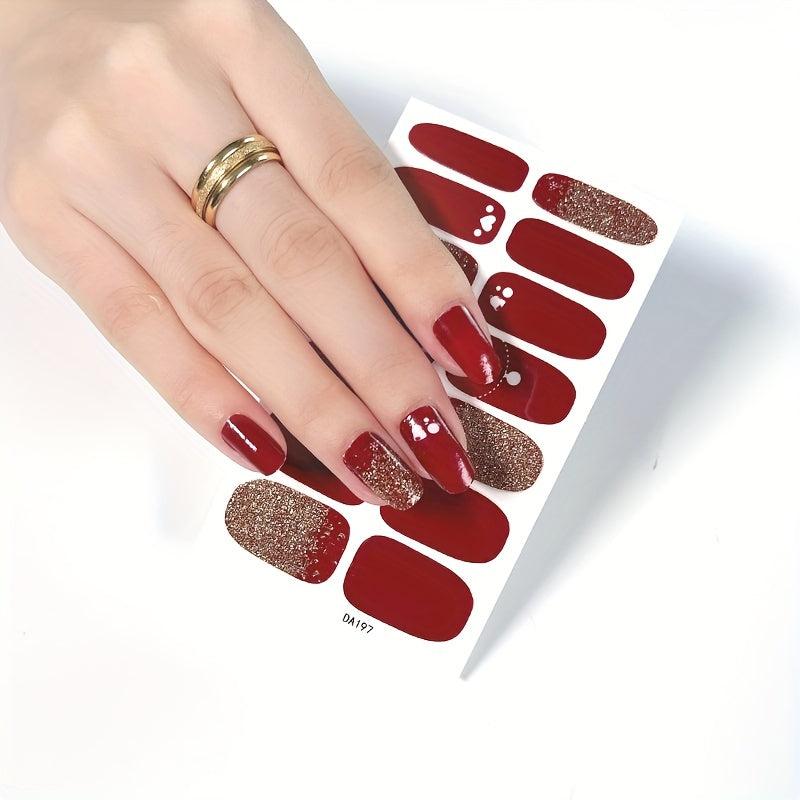 Waterproof Red Nail Stickers Full Wraps Nail Polish Strips Self Adhesive Gel Nai