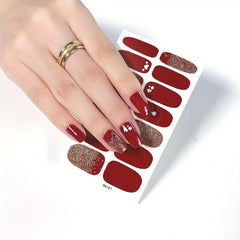 Waterproof Red Nail Stickers Full Wraps Nail Polish Strips Self Adhesive Gel Nai