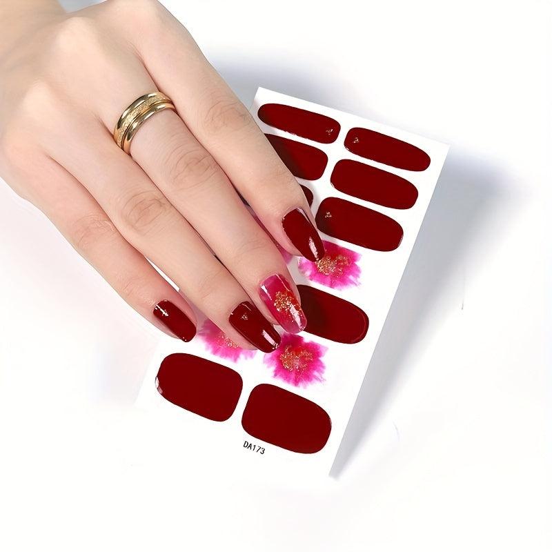 Waterproof Red Nail Stickers Full Wraps Nail Polish Strips Self Adhesive Gel Nai