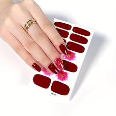 Waterproof Red Nail Stickers Full Wraps Nail Polish Strips Self Adhesive Gel Nai