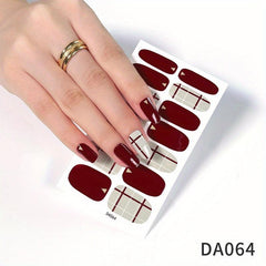 Waterproof Red Nail Stickers Full Wraps Nail Polish Strips Self Adhesive Gel Nai