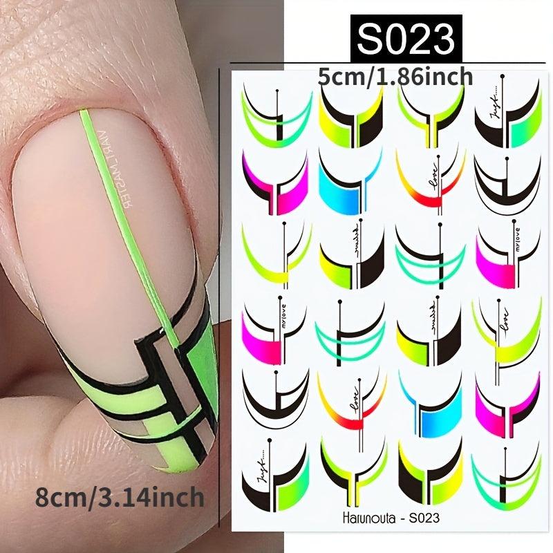 Fluorescent Marble Geometric Nail Decals 3D Stickers for DIY Nail Art