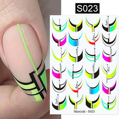 Fluorescent Marble Geometric Nail Decals 3D Stickers for DIY Nail Art
