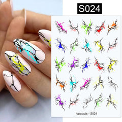 Fluorescent Marble Geometric Nail Decals 3D Stickers for DIY Nail Art