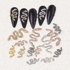 10pcs Metal Snake Shape Nail Art Charms 3D Alloy Rhinestones Nail Art Jewelry