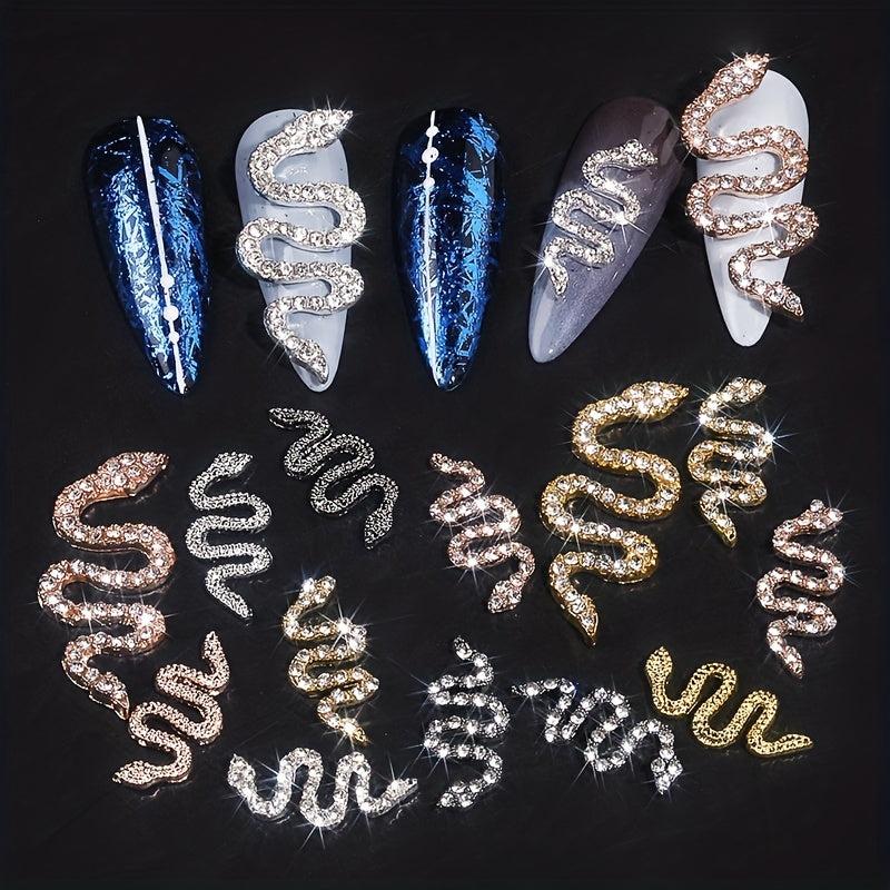 10pcs Metal Snake Shape Nail Art Charms 3D Alloy Rhinestones Nail Art Jewelry