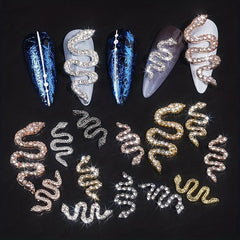 10pcs Metal Snake Shape Nail Art Charms 3D Alloy Rhinestones Nail Art Jewelry