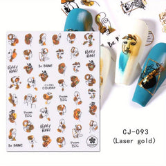 3D Laser Nail Art Stickers Abstract Face Leaf Snake Decals