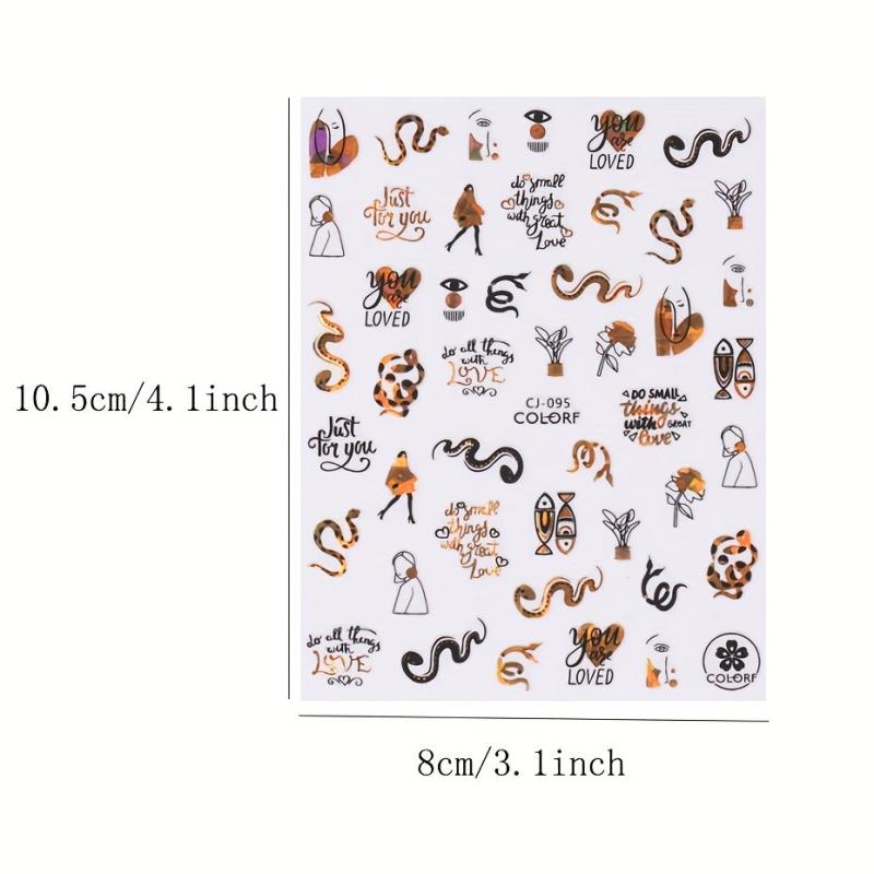 3D Laser Nail Art Stickers Abstract Face Leaf Snake Decals