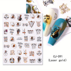 3D Laser Nail Art Stickers Abstract Face Leaf Snake Decals