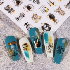 3D Laser Nail Art Stickers Abstract Face Leaf Snake Decals