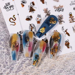 3D Laser Nail Art Stickers Abstract Face Leaf Snake Decals
