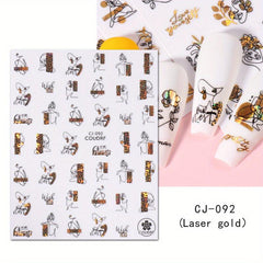 3D Laser Nail Art Stickers Abstract Face Leaf Snake Decals