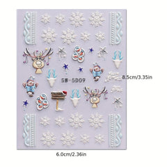 5D Embossed Christmas Nail Art Stickers Snowflake Snowman Santa Claus Reindeer