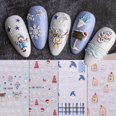 5D Embossed Christmas Nail Art Stickers Snowflake Snowman Santa Claus Reindeer