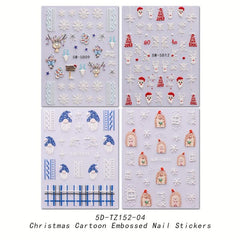 5D Embossed Christmas Nail Art Stickers Snowflake Snowman Santa Claus Reindeer