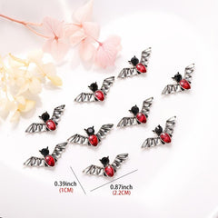 10 Pcs 3D Metal Bat Charm with Red Gem Nail Accessories for Nail Art