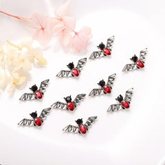 10 Pcs 3D Metal Bat Charm with Red Gem Nail Accessories for Nail Art