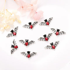 10 Pcs 3D Metal Bat Charm with Red Gem Nail Accessories for Nail Art