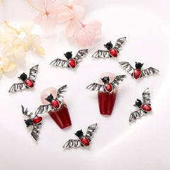 10 Pcs 3D Metal Bat Charm with Red Gem Nail Accessories for Nail Art