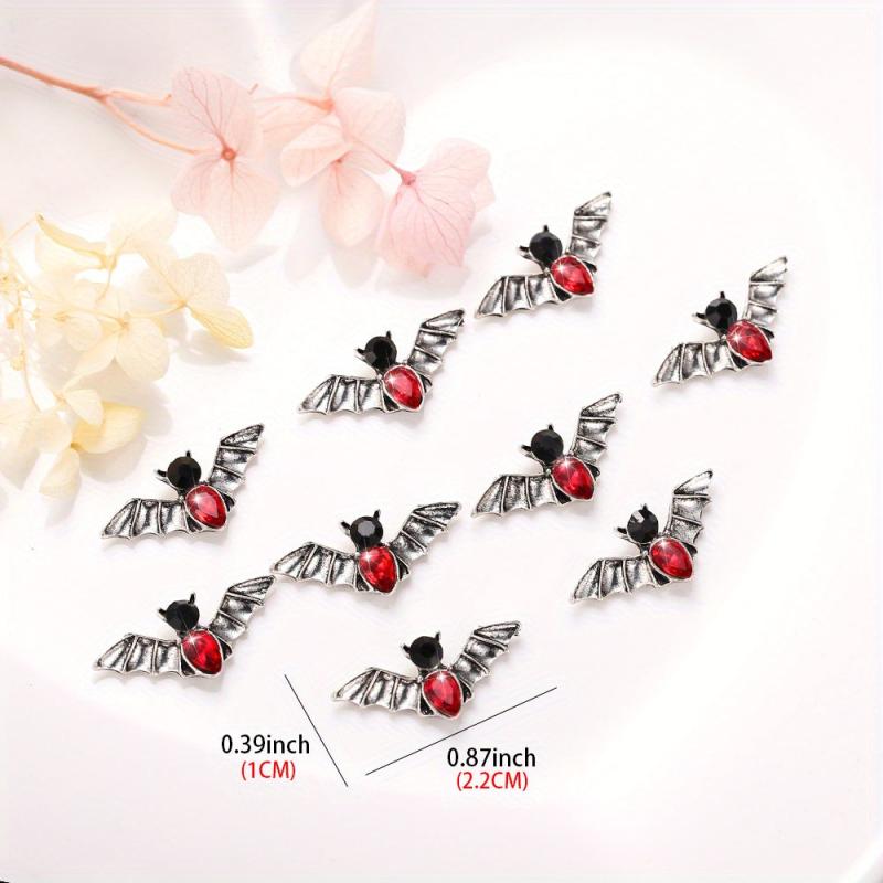 10 Pcs 3D Metal Bat Charm with Red Gem Nail Accessories for Nail Art