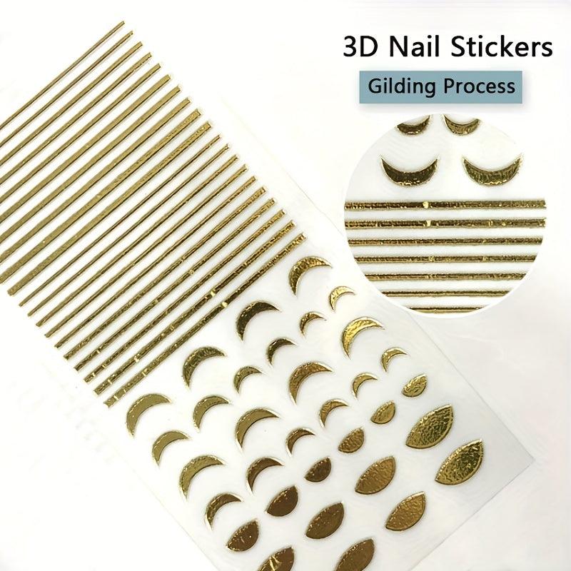 12 Sheets Golden Bronzing Nail Art Stickers Self Adhesive Geometric Line Nail