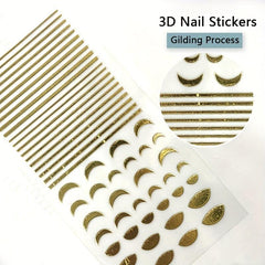 12 Sheets Golden Bronzing Nail Art Stickers Self Adhesive Geometric Line Nail