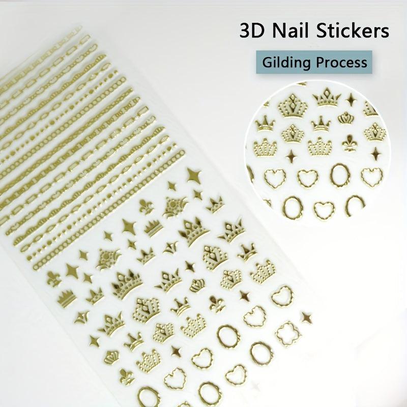 12 Sheets Golden Bronzing Nail Art Stickers Self Adhesive Geometric Line Nail