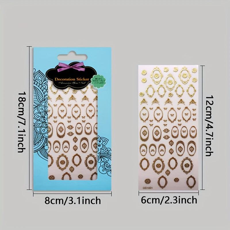 12 Sheets Golden Bronzing Nail Art Stickers Self Adhesive Geometric Line Nail