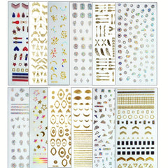 12 Sheets Golden Bronzing Nail Art Stickers Self Adhesive Geometric Line Nail