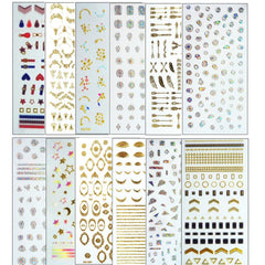 12 Sheets Golden Bronzing Nail Art Stickers Self Adhesive Geometric Line Nail
