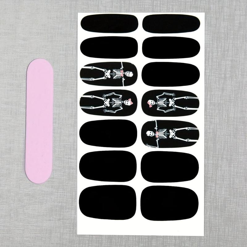 Halloween Skull Nail Art Stickers & File Full Wrap Solid Nail Polish Strips
