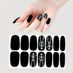 Halloween Skull Nail Art Stickers & File Full Wrap Solid Nail Polish Strips