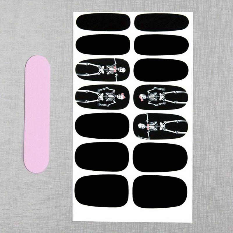Halloween Skull Nail Art Stickers & File Full Wrap Solid Nail Polish Strips