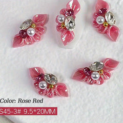 4pcs 3D Flower Nail Charms Rhinestone For Acrylic Nails