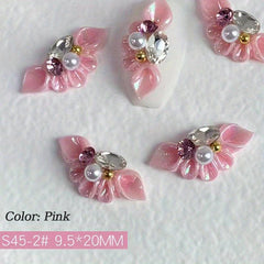 4pcs 3D Flower Nail Charms Rhinestone For Acrylic Nails
