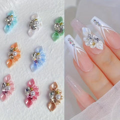 4pcs 3D Flower Nail Charms Rhinestone For Acrylic Nails