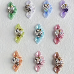 4pcs 3D Flower Nail Charms Rhinestone For Acrylic Nails