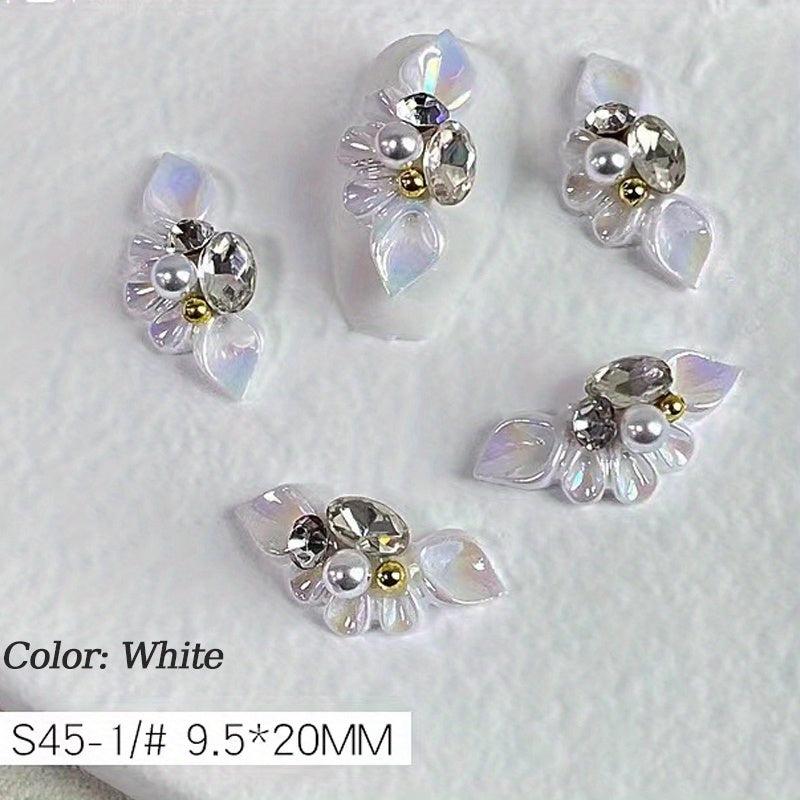 4pcs 3D Flower Nail Charms Rhinestone For Acrylic Nails