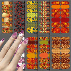 Maple Leaf Nail Art Stickers Full Wrap Nail Polish Strips with Files