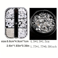 6 Grids Mixed Shape Nail Decor Kit Glass Clear & Peach Heart Charms Nail Decal