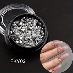 6 Grids Mixed Shape Nail Decor Kit Glass Clear & Peach Heart Charms Nail Decal