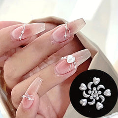 6 Grids Mixed Shape Nail Decor Kit Glass Clear & Peach Heart Charms Nail Decal