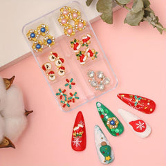 Christmas Nail Charm Rhinestone 3D Metal Alloy Studs Set