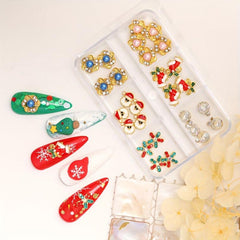 Christmas Nail Charm Rhinestone 3D Metal Alloy Studs Set