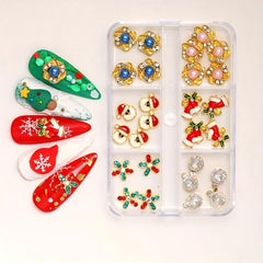 Christmas Nail Charm Rhinestone 3D Metal Alloy Studs Set
