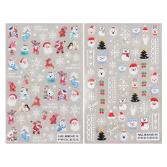 2pcs 5D Christmas Cartoon Nail Art Stickers Santa Snowflake Snowman Bear Scarf