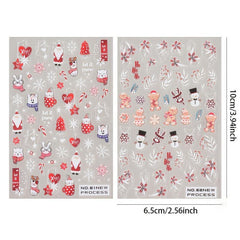 2pcs 5D Christmas Cartoon Nail Art Stickers Santa Snowflake Snowman Bear Scarf