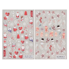 2pcs 5D Christmas Cartoon Nail Art Stickers Santa Snowflake Snowman Bear Scarf