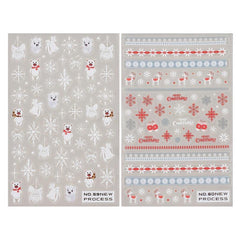 2pcs 5D Christmas Cartoon Nail Art Stickers Santa Snowflake Snowman Bear Scarf